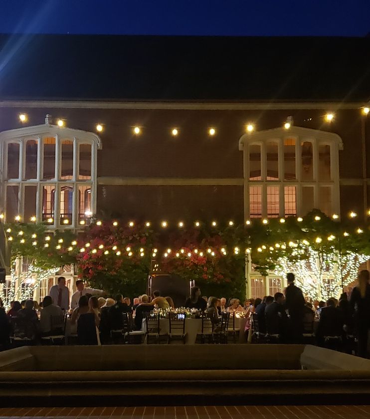 Event lighting setup creating a polished room atmosphere